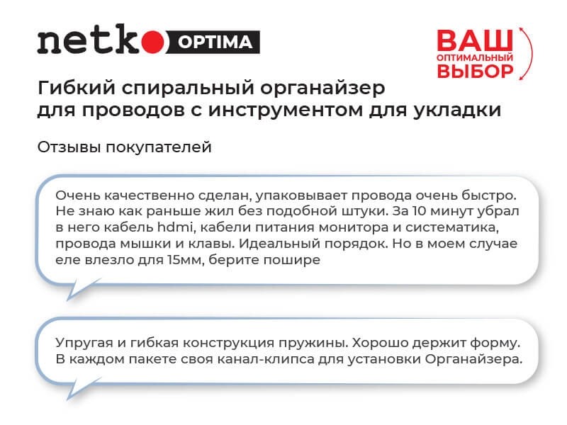 Органайзер для проводов с инструментом для укладки, ID-20mm, 2м, пластик, серый NETKO Optima