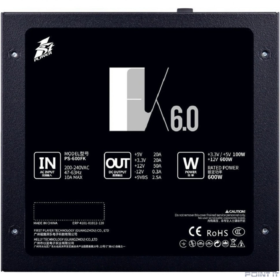 1STPLAYER Блок питания FK 600W / ATX 2.4, APFC, 120mm fan / PS-600FK
