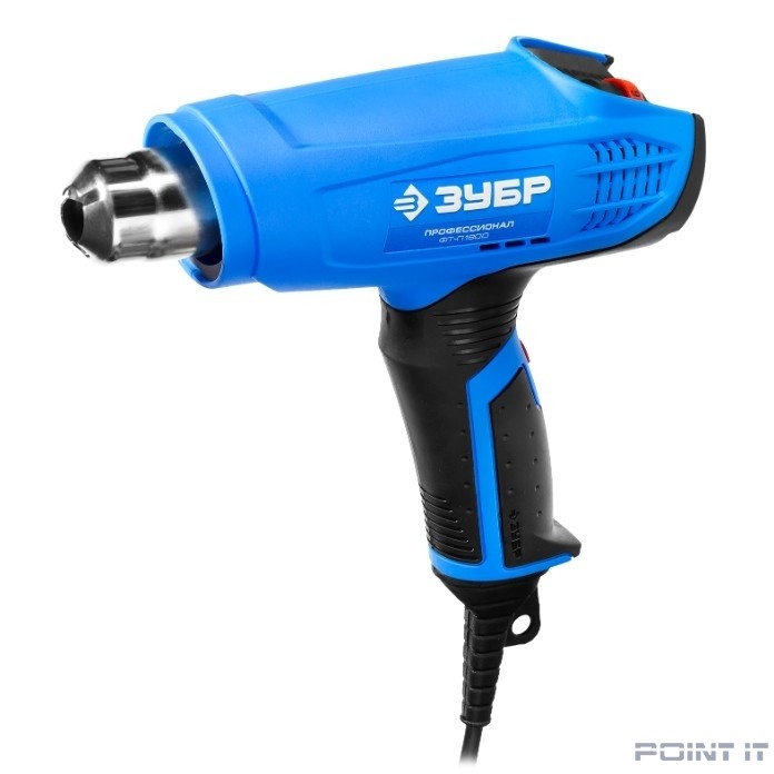 ЗУБР [ФТ-П1800] фен технический (строительный) { керам. изолятор, электр. регул. темп-ры, 2 режима: 80-550град, 350/550 л/мин, 1800Вт }