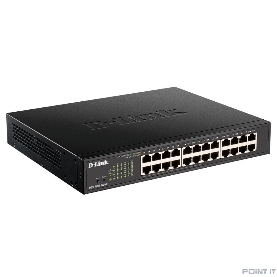 D-Link DGS-1100-24PV2/A3A Настраиваемый L2 коммутатор c 24 портами 10/100/1000Base-T (12 портов РоЕ 802.3af/at, PoE-бюджет 100 Вт)