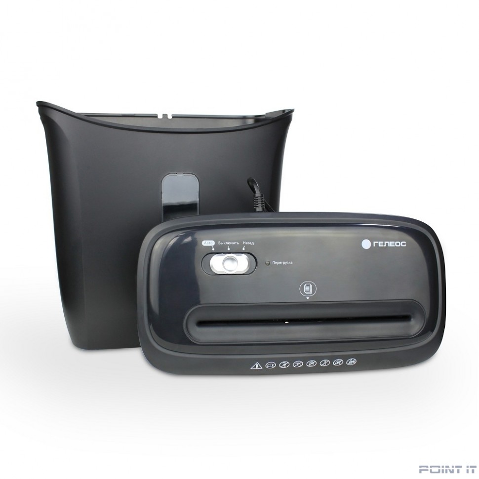 ГЕЛЕОС Уничтожитель документов УД14-5 DIN P-5 {(5 ур-нь секр.), фрагмент 1,9х12мм, 4-6 лист (70г/м2), пл. карты/скобы, 14 л.}