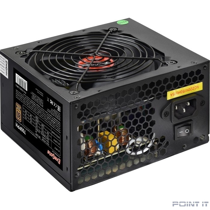 Exegate EX282154RUS Блок питания 700W ExeGate 80 PLUS® Bronze 700PPH (ATX, APFC, КПД 89% (80 PLUS Bronze), 12cm fan, 24pin, (4+4)pin, PCIe, 5xSATA, 3xIDE, black, Color Box)